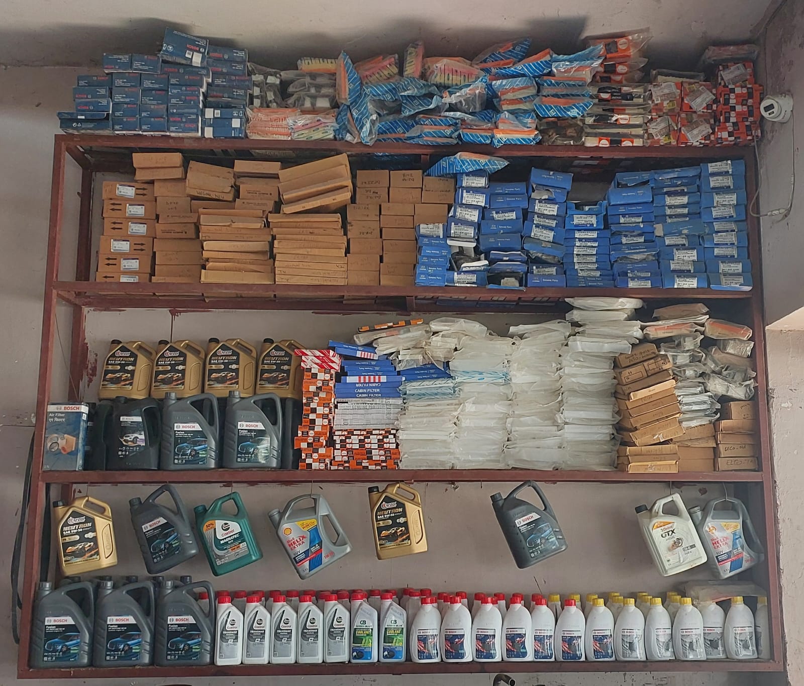 Shelves of engine oils, filters and service consumables