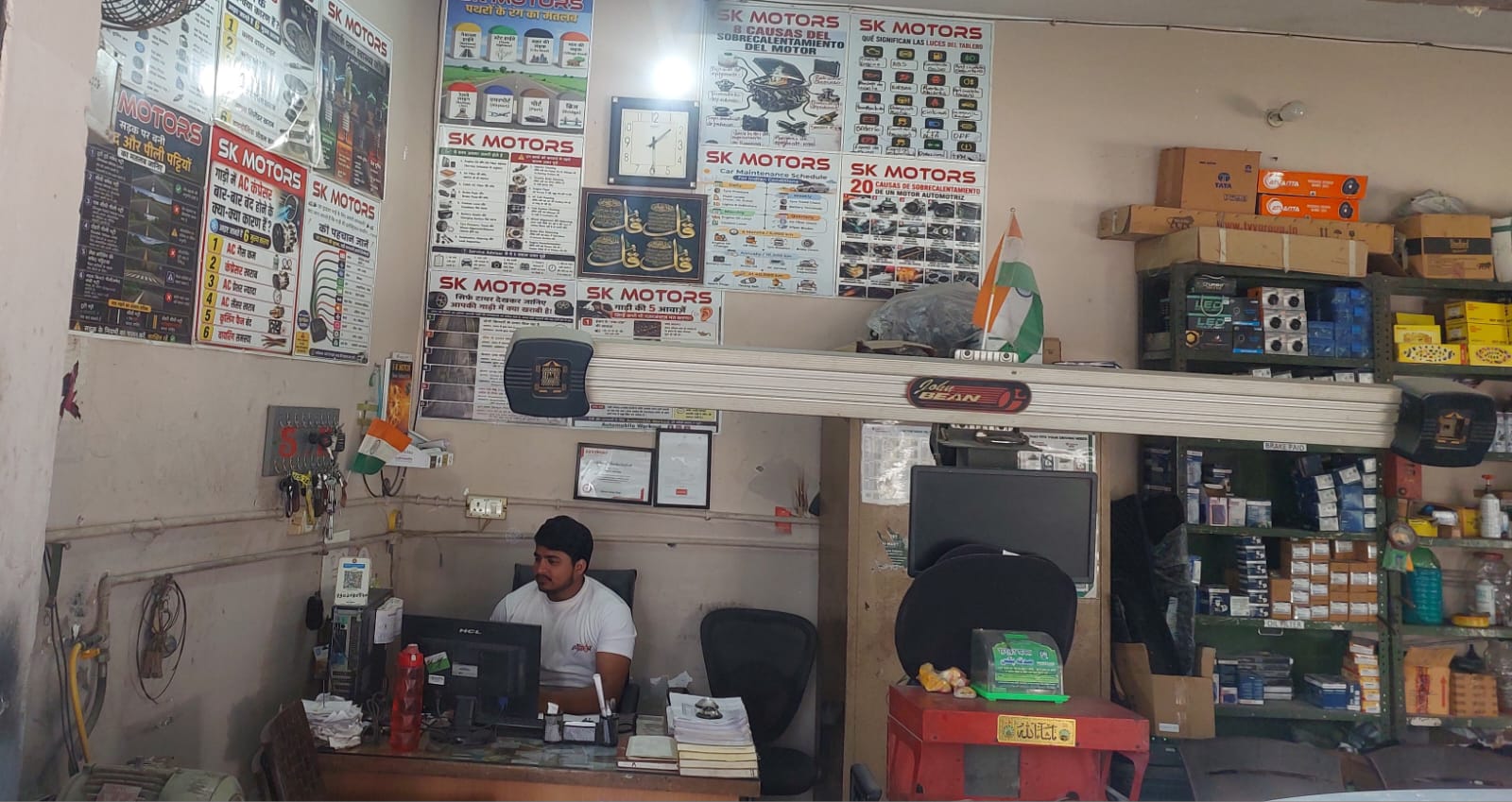 Wheel alignment equipment at the SK Motors bay